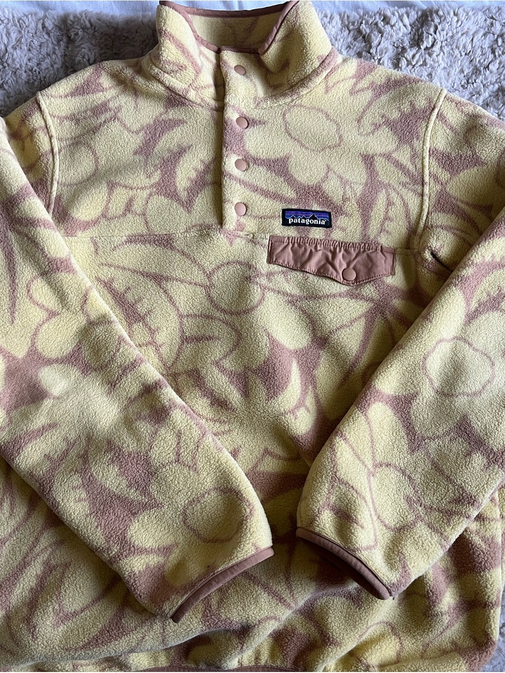 Patagonia Yellow & Mauve Floral Fleece Snap Pullover